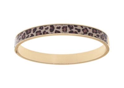BRACELET ACIER DORE ET LEOPARD ARTUCULE RIGIDE